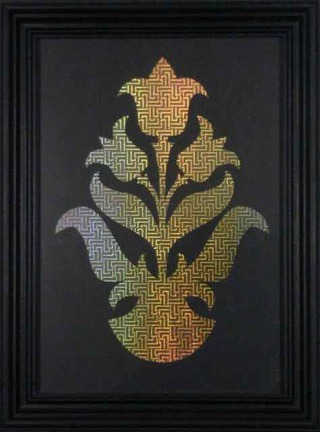 Lalesvasti, 2007, fluoreszierendes Papier, Karton, Rahmen, 25 x 37 cm
